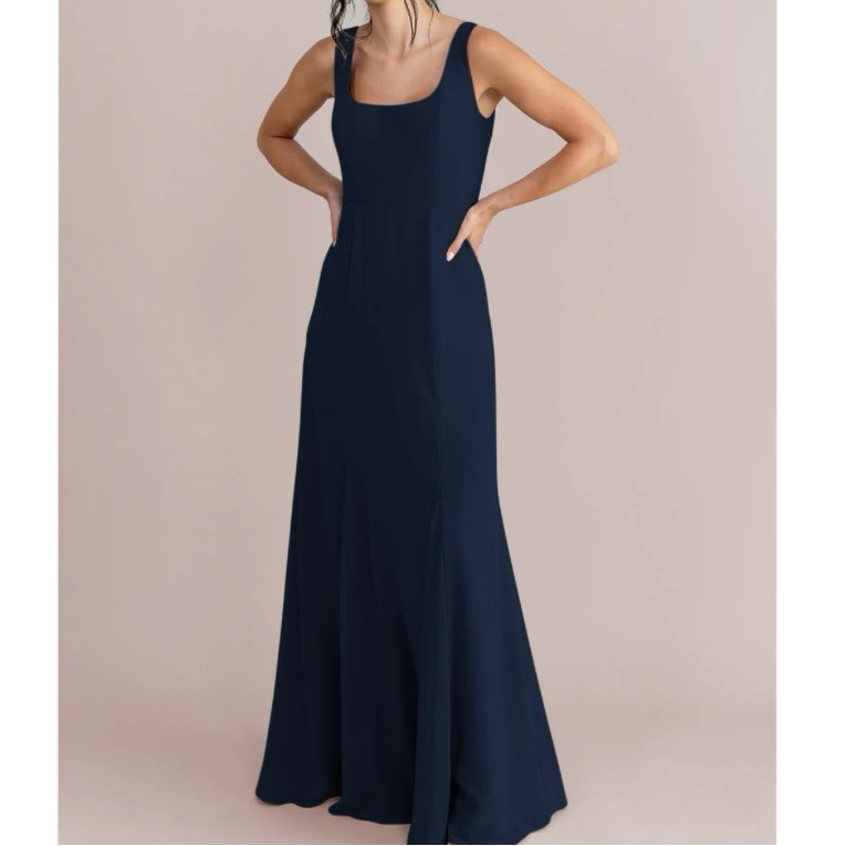 Revelry Navy Blue Nicole Chiffon Bridesmaids Dress 4 Sleeveless Gown Formal 9257